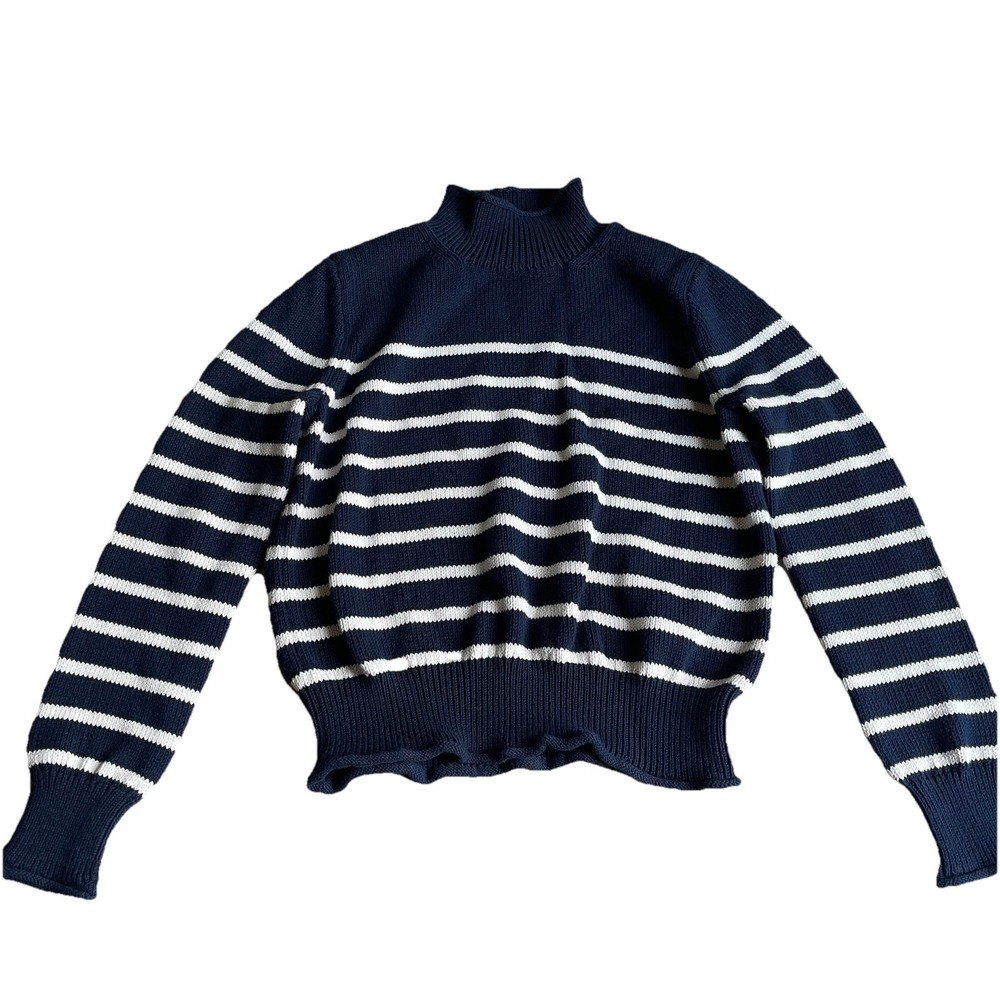 J. Crew Factory Navy and White Striped Crewneck Sweater
